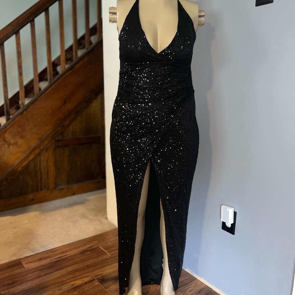 Fashion Nova sequin dress w/long split - L